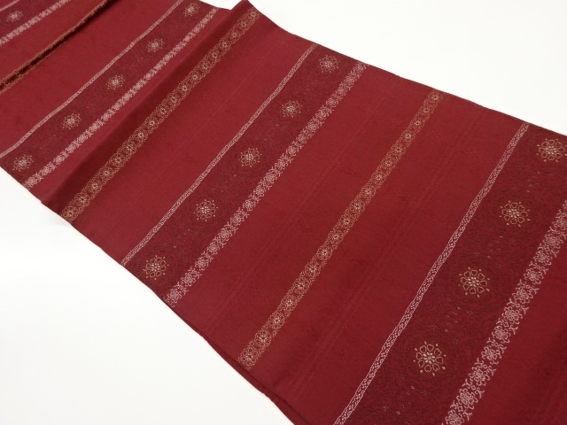 JAPANESE KIMONO / VINTAGE HIRAKI NAGOYA OBI / WOVEN FLOWER & STRIPE